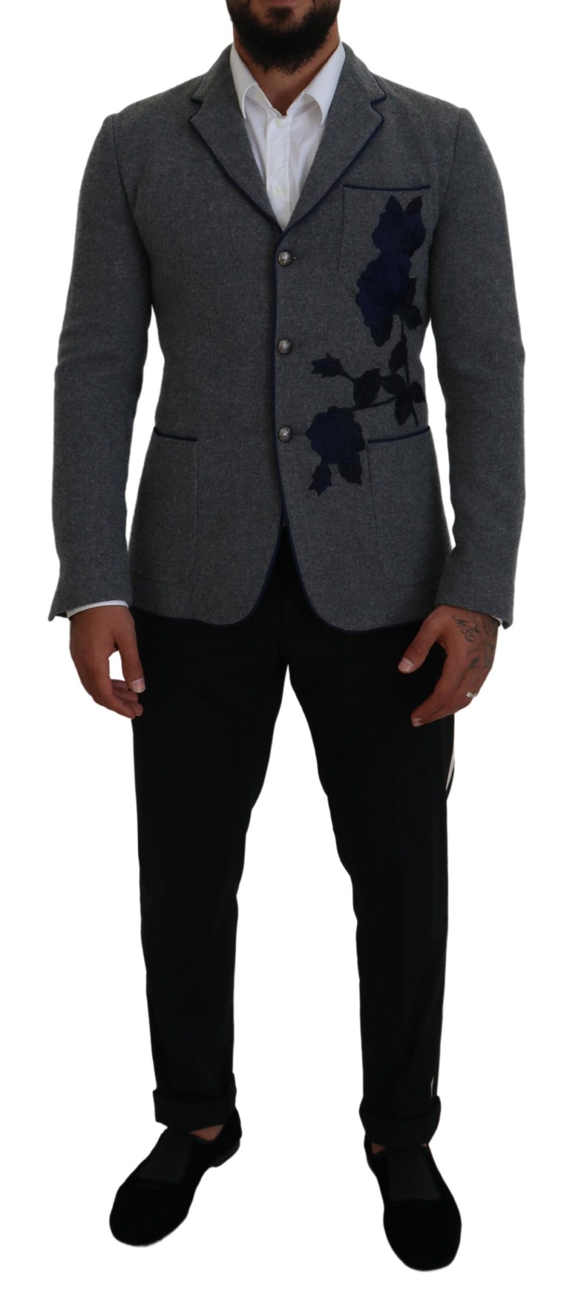 Grauer Blazer mit floraler Stickerei Image