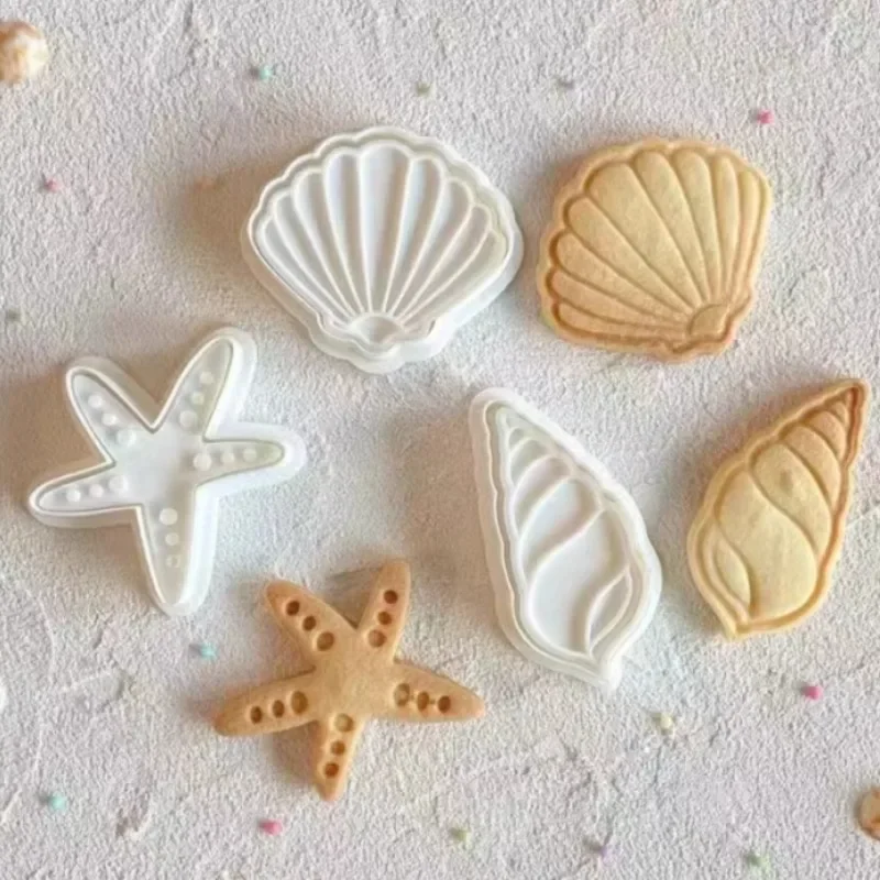 Sea World Meerjungfrau Fondant Zuckerguss Kekse Form Home Eltern-Kind 3D Ozean Seestern Muschel Muster Keksform Keks Ausstecher Image
