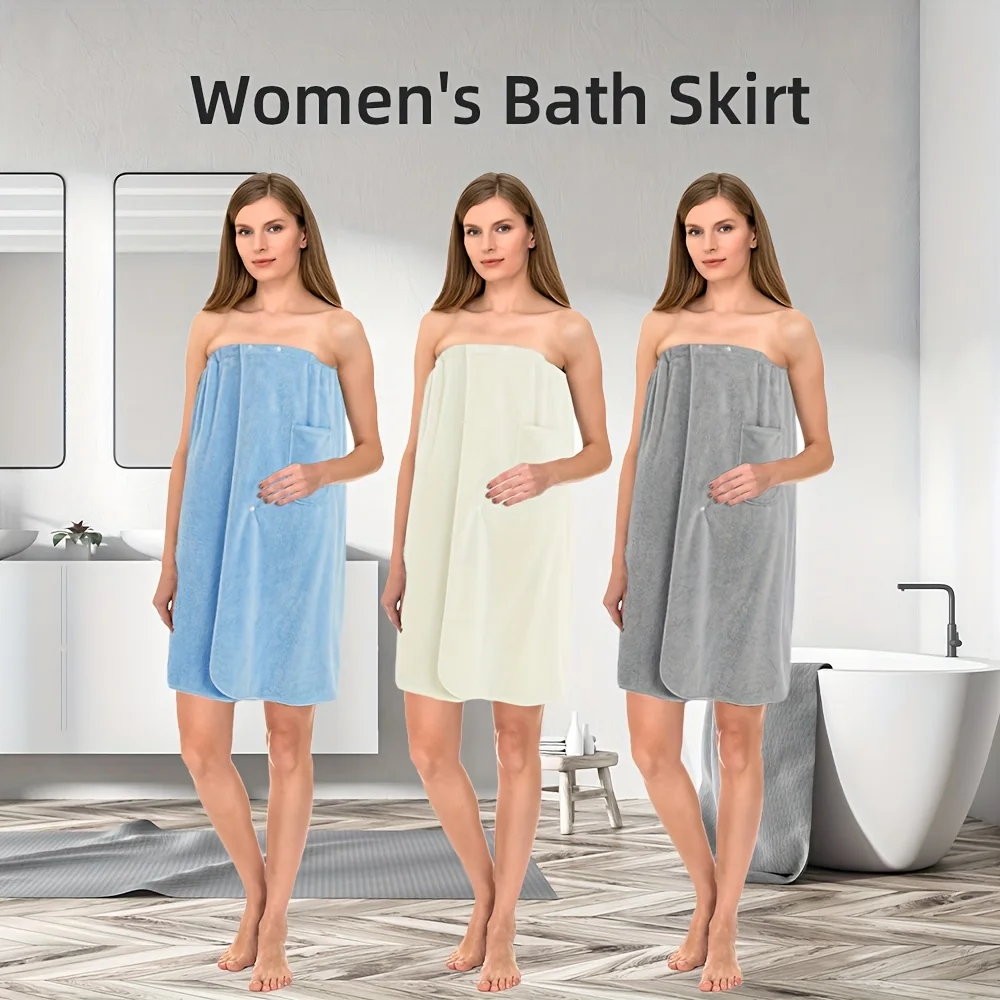 Weicher Baderock mit elastischem Band, sicherer Spa-Bademantel, saugfähiger Mikrofaserwickel für Dusche, Strand und Post-Workout | Einfarbig Image