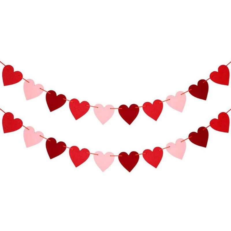 Romantische Liebe-Herz Filz Girlande Glückliche Hochzeit Party Anhänger Jahrestag Haushalt Tag Dekoration Geburtstag Party Banner String Image