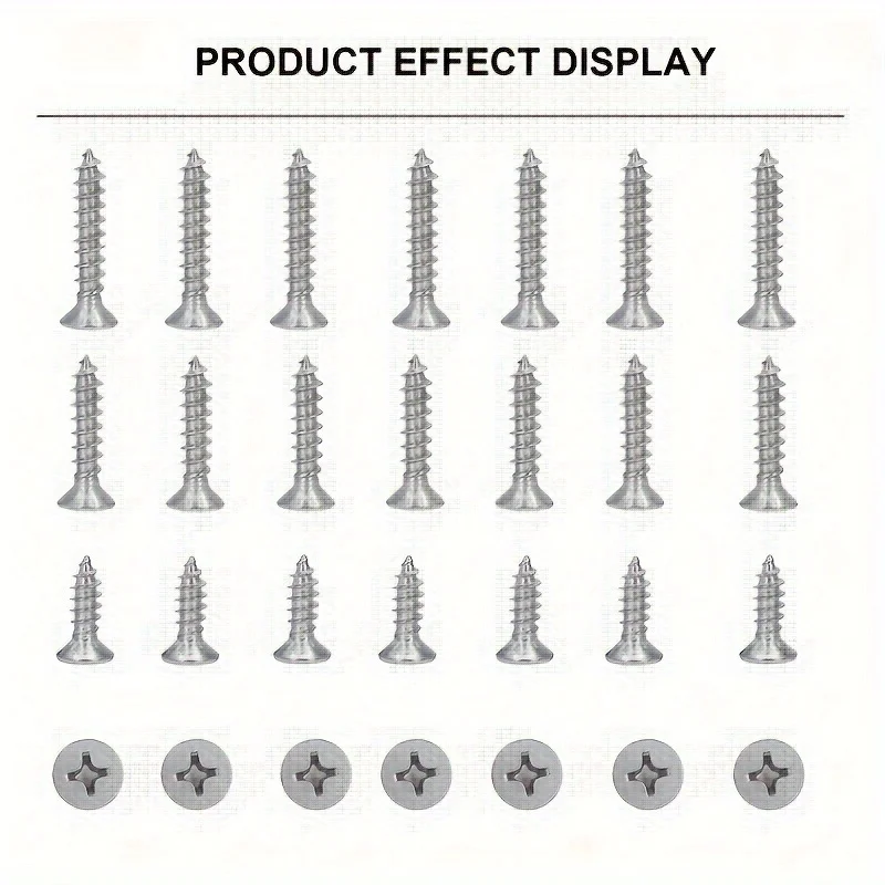 165 Stück 304 Edelstahl Flachkopf selbstschneidende Schrauben – M3/M4 Holzschrauben für Möbelreparatur und Befestigung Image