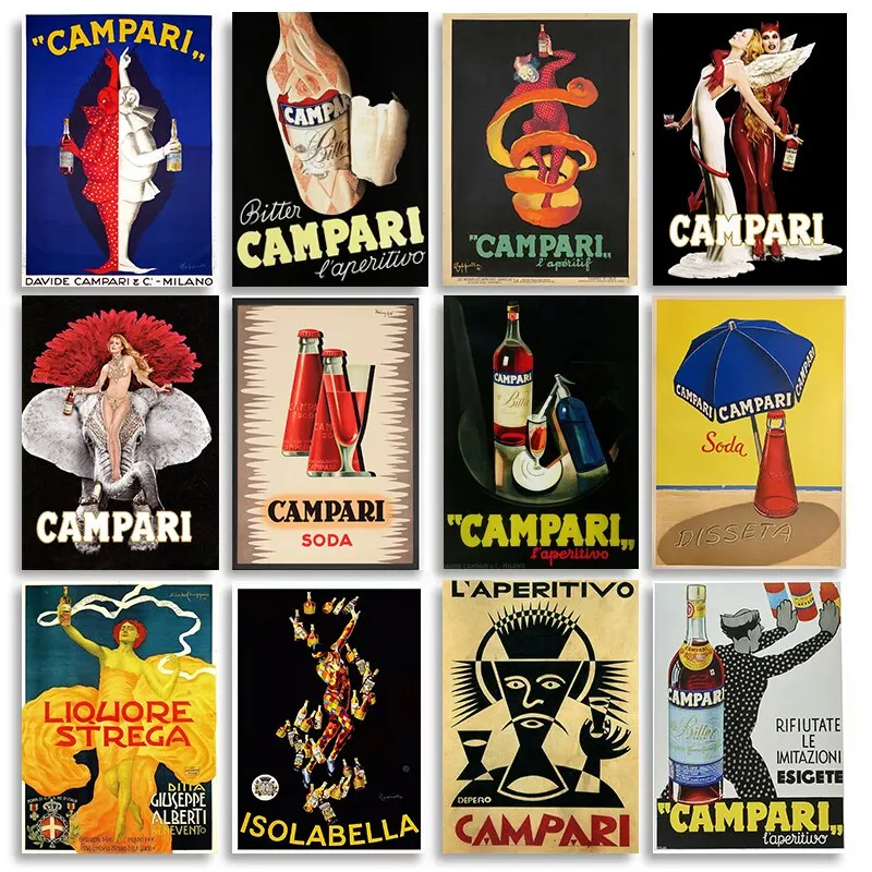 Vintage Campari Champagner Absinth Ad Poster Klassische Getränkewandkunst Leinwanddrucke für Home Bar Dekor Image