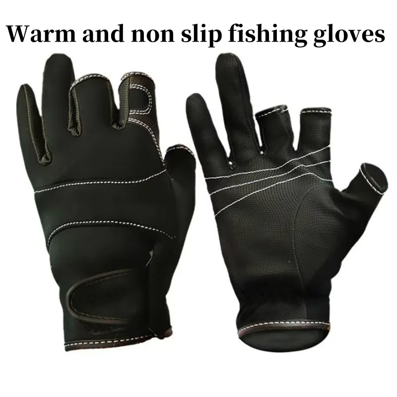 1 Paar Winter-Angelhandschuhe, 3 Finger, rutschfeste Lederhandschuhe, warme fingerlose PU-Handschuhe zum Angeln, Outdoor-Sport, notwendig Image