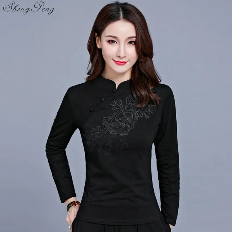 Cheongsam top traditionelle chinesische kleidung frauen tops frauen langarm tops V1135 Image