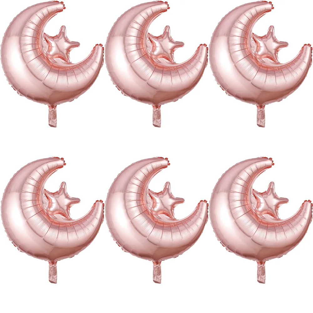 Mondleuchtturm, 3 blaue Monden, 6 Mondsterne, 3 islamische Mondstern-Aluminiumfolienballons, geeignet für Eid Al-Fitr, muslimische Feiertagsdekorationen, Ramadan-Feiertagsdekorationen und Partyzubehör Image