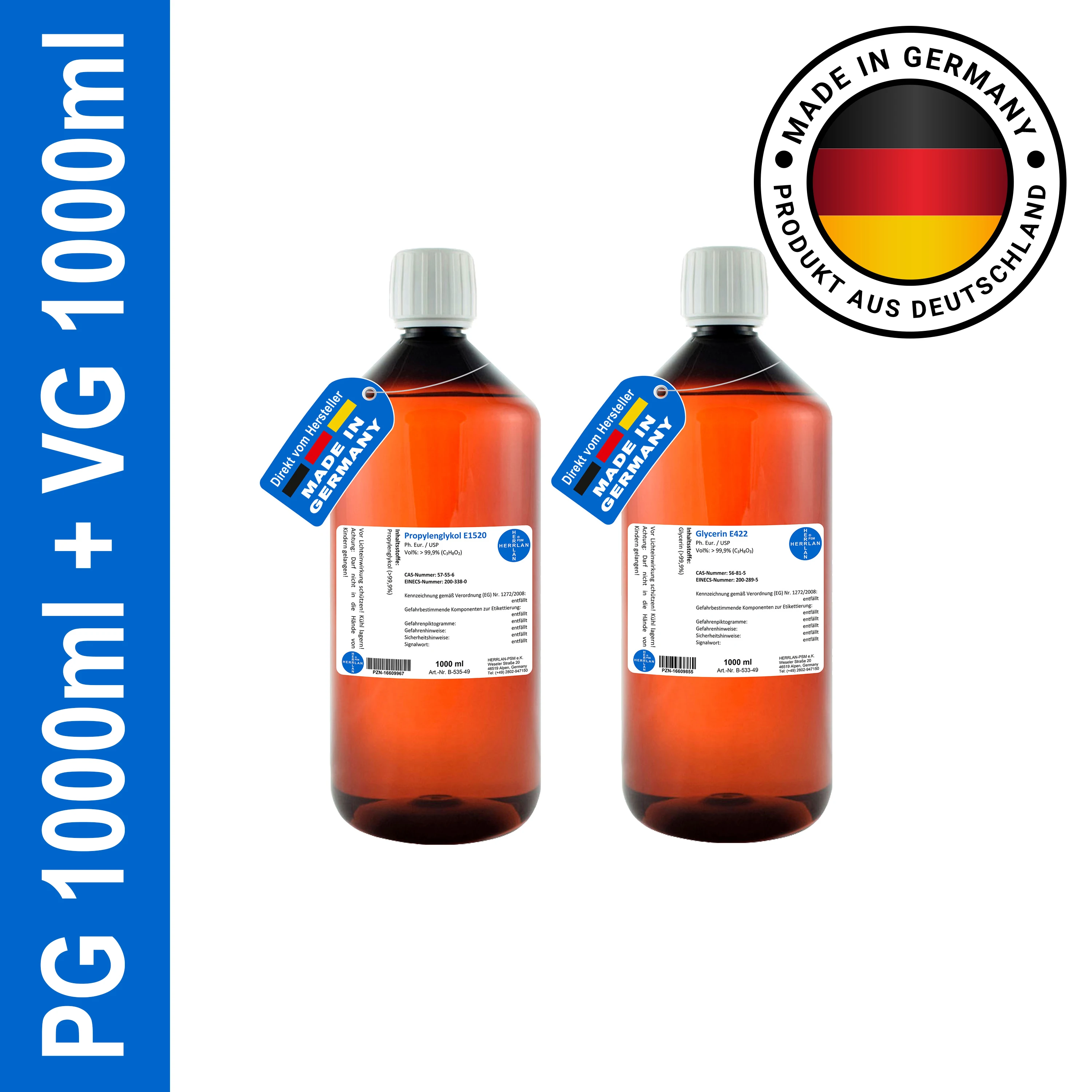 HERRLAN® Glycerin 99,9% + Propylenglykol 99,9% – 2 x 1000 ml Set in höchster Pharmaqualität - Für Cremes, Lotionen & Gels Image