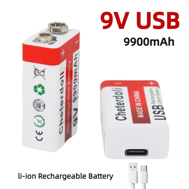 9900 mAh Typ-C USB 9 Volt Li-Ionen-Akku 6F22 9 V Li-Ionen-Lithium-Akku für RC-Hubschrauber-Modell, Mikrofon-Spielzeug Image