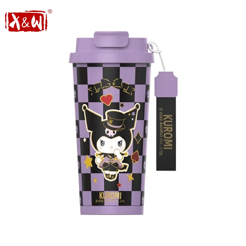 X&W Sanrio Isolierbecher aus Edelstahl 316, Hello Kitty Kuromi, Kawaii-Thermosflaschen, Kaffeetasse mit Strohhalmen, Doppeltrinkbecher Image