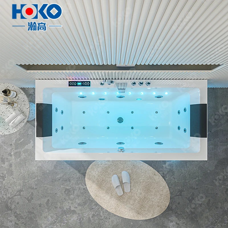 Solide Oberfläche, weißes Acryl, 2-Personen-Hydromassage-Whirlpool-Badewannen-Wasserstrahlen für den Außenbereich im Badezimmer, inklusive Abtropffläche