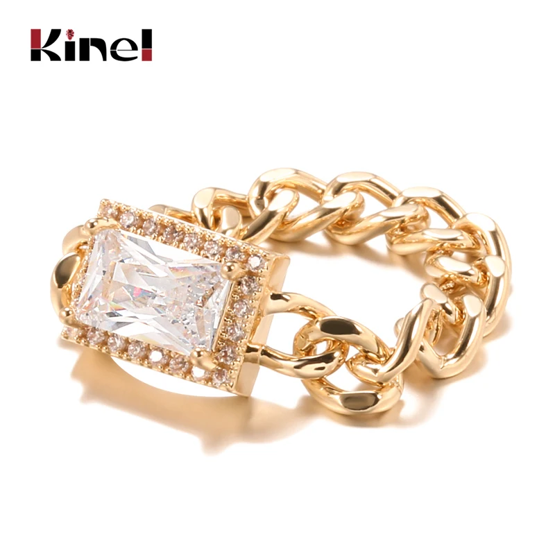 Kinel 2021 Heißer Mode Tanks Kette Ringe für Frauen 585 Rose Gold Quadrat Natürliche Zirkon Ring Braut Hochzeit Punk Feine schmuck
