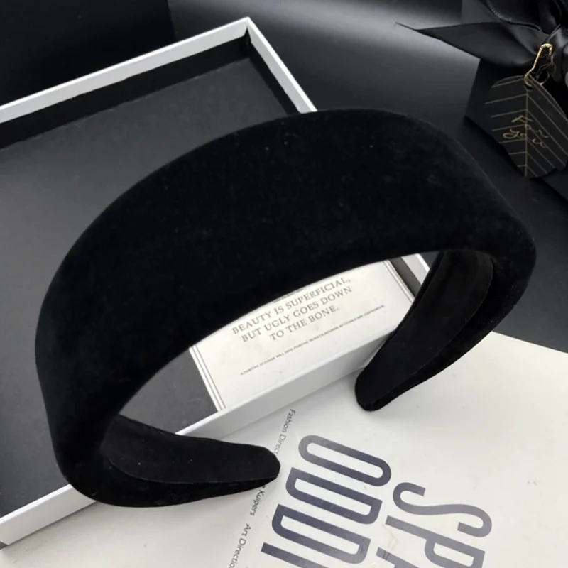 Retro-Beflockungsschwamm, einfaches Haarspangen-Stirnband für Damen, neuer einfarbiger Haargummi-Kopfschmuck mit Druck-Stirnband Image