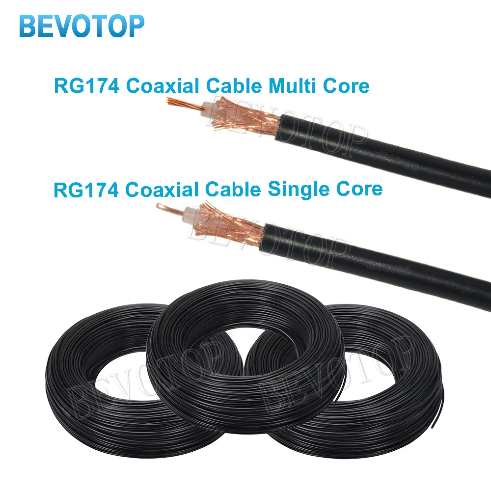BEVOTOP RG174 Koaxialkabel, 50 Ohm, blankes Kupfer, verlustarmes Einzel-/Mehradrig, 2 Typen, hohe Qualität, schneller Versand, 1 m ~ 500 m Image