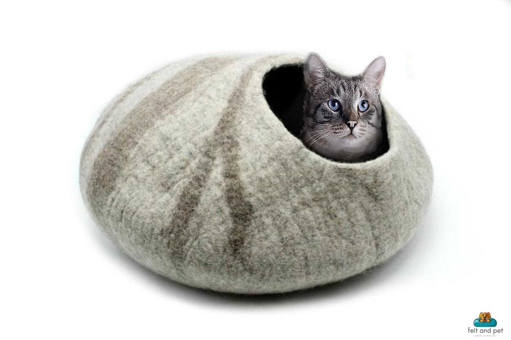 Letto per gatti in lana di roccia grigio chiaro, letto rotondo per animali domestici, letto in lana per animali domestici, letto per gattini, cuccia p