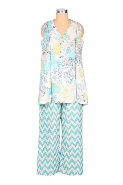 'Cotton Pajama Set with Sleeveless Top and Full-Length Pants'