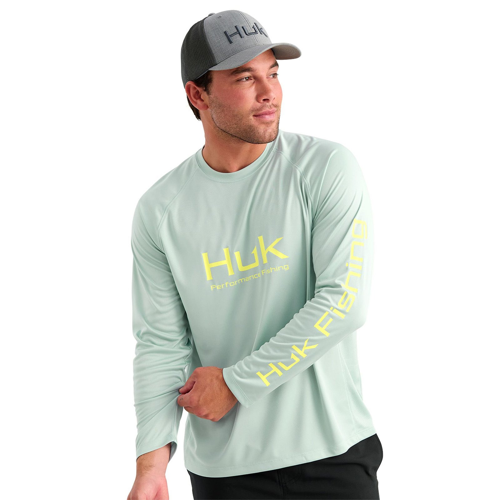 HUK Men's Pursuit Long Sleeve Crew (Size XL) Heron Blue, Polyester