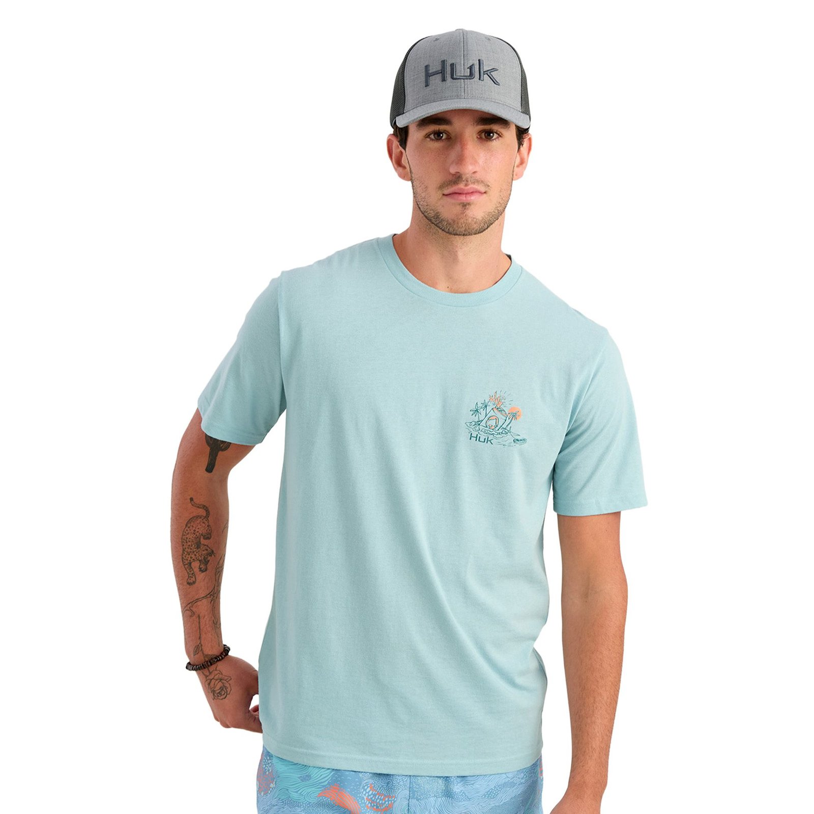 HUK Men's Sun Draft Short Sleeve Tee (Size XXXL) Heron Blue, Poly + Cotton