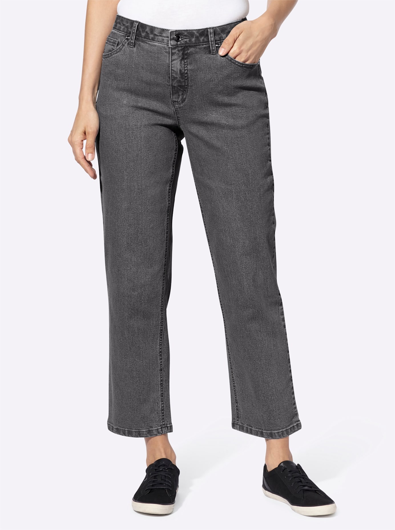 Bequeme Jeans CASUAL LOOKS, Damen, Gr. 20, Kurzgrößen, grau (dunkelgrau, denim), 78% Baumwolle, 20% Polyester, 2% Elasthan, unifarben, lang, Jeans