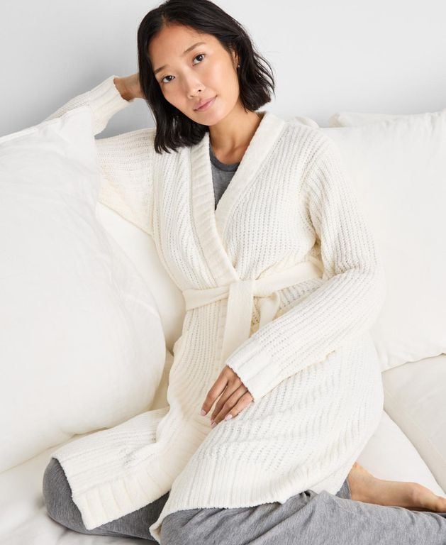 Cozy Chenille Belted Robe - White - State Of Day Nightwear