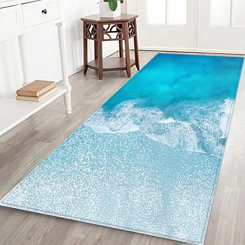 Flurläufer mit blauem Meeresmuster, Flanellstoff, bedruckt, Heimdekoration, Eingangsbereich, staubabweisende Fußmatte, saugfähiges, weiches Badezimmerkissen Image