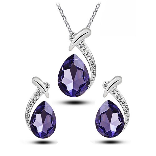 Schmuckset für Damen aus einer Legierung und Zirkonia – elegante Tropfenkette und Ohrringe, erhältlich in verschiedenen Farben, perfekt für Hochzeiten und Abendveranstaltungen Image