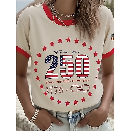 Unabhängigkeitstag Amerikanisches 250. Jubiläum Patriotisches Shirt Damen T-Shirt Grafik Flagge Vintage Stilvoll Klassisch Kurzarm Rundhals V-Ausschnitt Rundhals Reguläre Oberteile Täglicher Druck Image