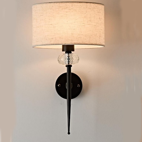 Wandleuchte mit halbrundem Leinenschirm, schwarz, stimmungsvolle Schlafzimmerwandbeleuchtung, Wandmontage, moderne rustikale Wandleuchte, warmweiß, 110–240 V Image