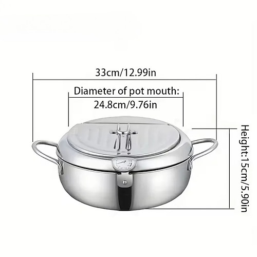 Friggitrice in acciaio inox 304 con controllo della temperatura, padella multifunzione a risparmio di olio con cestello filtrante rimovibile, base universale per gas fornelli a induzione, pentola per