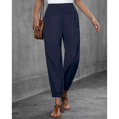 Damen Jogginghose Chinos Urlaub Streetwear Lässig Volle Länge Mittlere Taillenlinie Einfach Tasche Elastischer Bund Bequem Mikroelastisch Täglich Outdoor Straße Aprikose Schwarz Weiß Wein Sommer Image