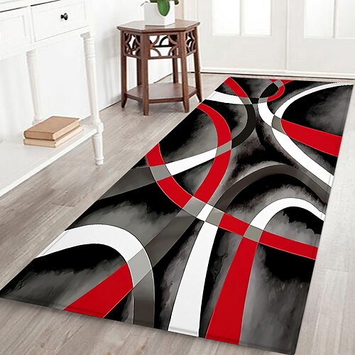 Flurläufer mit geometrischem Muster, Flanellstoff, bedruckt, Heimdekoration, Eingangsbereich, staubdichte Fußmatte, saugfähiges, weiches Badezimmerkissen Image