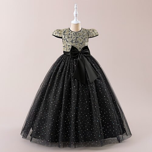 Kinder Mädchen Partykleid Einfarbig Ärmellos Besonderer Anlass Taufkleid Prinzessin Süß Polyester Maxi Partykleid Sommer Frühling 4-13 Jahre Schwarz Champagner Rosa Image