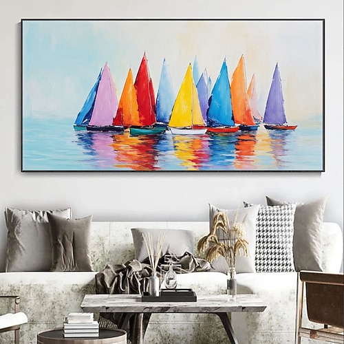 tela colorata con barche a vela, pittura murale, club velico, decorazione murale, poster di barche a vela, pittura a vela, barca a vela, arte nautica, pittura di barche, paesaggio marino, decorazione