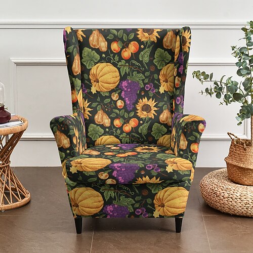 Ohrensesselbezug mit floralem Streifenmuster und geometrischem Print, Polyester-Überzug, kompletter Bezug, moderner faltbarer Stuhlbezug im koreanischen Stil, Sitzschutz, Sesselbezug Image