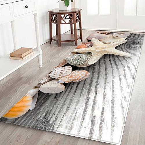 Flurläufer mit Seesternmuster, Flanellstoff, bedruckt, Heimdekoration, Eingangsbereich, staubdichte Fußmatte, saugfähiges, weiches Badezimmerkissen Image