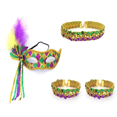 Karneval 2026 Rio Karneval Samba Zubehör Mardi Gras Kostüm Zubehör Set für Damen Feder Blume Fascinator Haarband Brasilien Festival Aufführung Kostüm Image