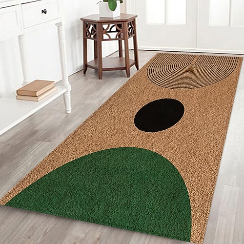 Flurläufer, minimalistisch, mit geometrischem Pflanzenmuster, Flanellstoff bedruckt, rutschfest, weich, für Eingangsbereich, Badezimmer Image