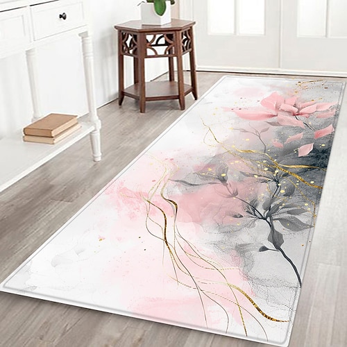 Flurläufer mit Marmormuster, Flanellstoff, bedruckt, Heimdekoration, Eingangsbereich, staubabweisende Fußmatte, saugfähiges, weiches Badezimmerkissen Image