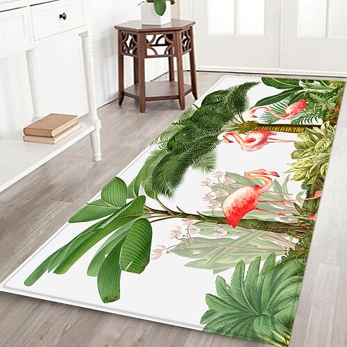 Flurläufer mit Pflanzen-, Blumen-, Tier- und Flamingo-Mustern, Flanellstoff, bedruckt, rutschfest, weich, für die Fußmatte, Eingangsbereich, Badezimmerboden Image