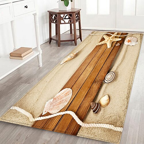 Flurläufer mit Seesternmuster, Flanellstoff, bedruckt, Heimdekoration, Eingangsbereich, staubdichte Fußmatte, saugfähiges, weiches Badezimmerkissen Image