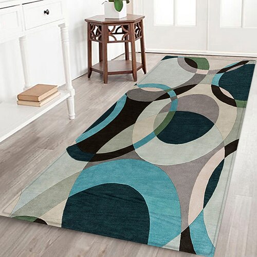 Flurläufer mit geometrischem Muster, Flanellstoff, bedruckt, Heimdekoration, Eingangsbereich, staubdichte Fußmatte, saugfähiges, weiches Badezimmerkissen Image