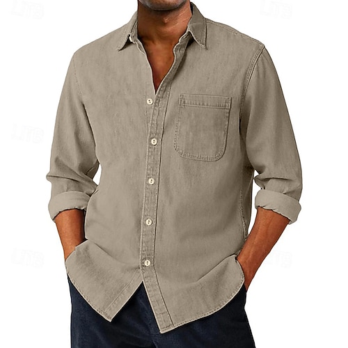 Herren Hemd Freizeithemd Knopfhemd Cargohemd Acid-Wash-Shirt Blau Schwarz Hellgrün Rote Purpur Langarm Einfach Revers Täglich Outdoor Bekleidung Mode Modern Lässig Bequem Image