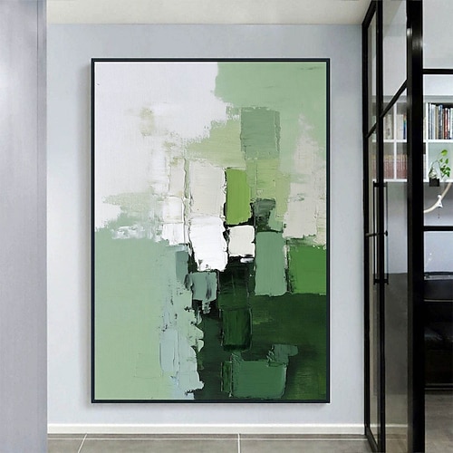Handgemaltes Ölgemälde auf Leinwand, Wanddekoration, grüne abstrakte Textur, Wohnzimmer- und Eingangsbereichsdekoration, Heimdekoration, gerollt, rahmenlos, ungespannt Image