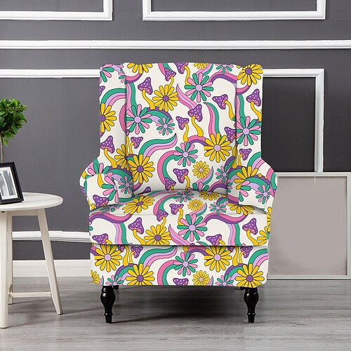 Ohrensesselbezug, floral gestreift, geometrisch bedruckt, Polyester-Überzug, Komplettbezug, moderner faltbarer Stuhl im koreanischen Stil, Sitzschutz, Sesselbezug Image