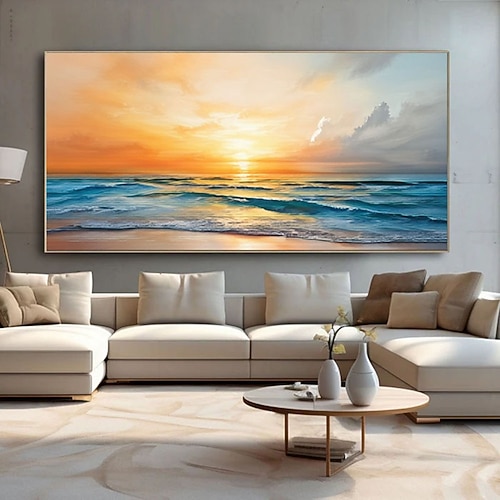 Abstraktes Seestück-Ölgemälde, große Meereswellen, Wandkunst, lebendiges Küstenbild, sommerliche Strand-Leinwandkunst, moderne nautische Dekoration Image
