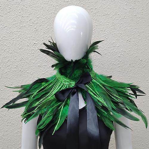 Karneval 2026 Rio Karneval Samba Zubehör Damen Regenbogen Feder Umhang mit Pailletten Quasten Bunt Feder Schulterumhang mit Band Brasilien Festival Aufführung Kostüm Image