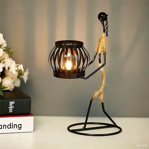 Nordischer Kerzenständer aus Metall, abstrakte Figurenskulptur, handgefertigte Dekoration, Heimdekoration, Kunstgeschenk, Knopfzellenbatteriebetrieben, 1 Stück Image