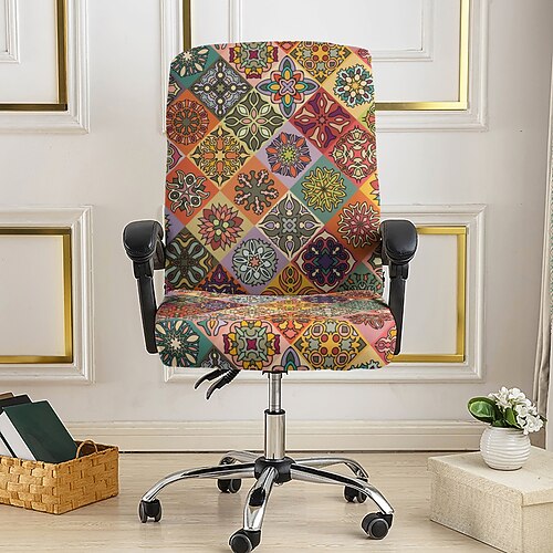 Bürostuhlbezug, Hockerbezug, geometrisch bedruckter Polyesterbezug, Stretch-Sitzschutz für Bürostühle im Homeoffice Image