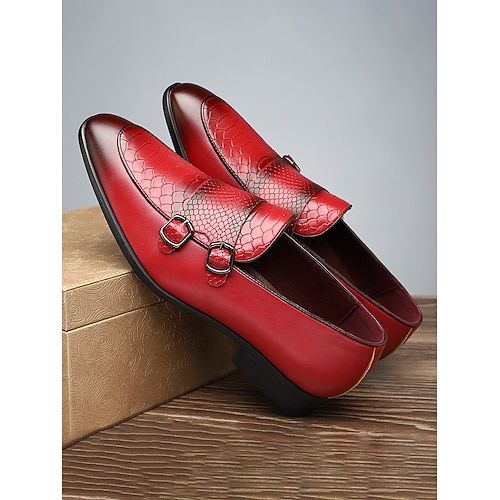 Rote Herren-Monk-Strap-Schuhe aus Kunstleder – elegante und stilvolle Schuhe für Hochzeiten und besondere Anlässe Image