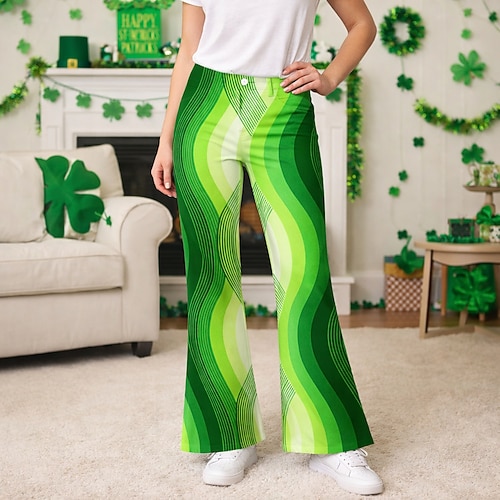 St. Patrick 2026 Retro Vintage 1970er Hose Hose mit weitem Bein Hippie Disco Hohe Taille Kostüm Damen St. Patrick's Day Party Festival Erwachsene Hose Image
