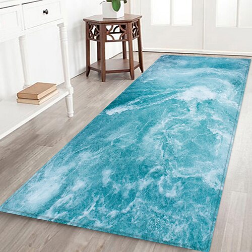 Flurläufer mit blauem Meeresmuster, Flanellstoff, bedruckt, Heimdekoration, Eingangsbereich, staubabweisende Fußmatte, saugfähiges, weiches Badezimmerkissen Image