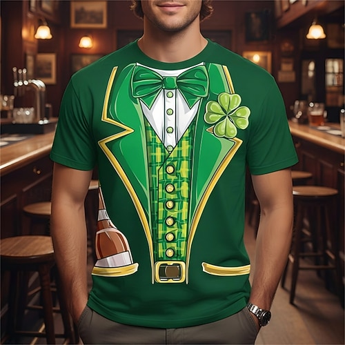St. Patrick 2026 Kobold Kleeblatt Irisch Karneval T-Shirt Cosplay Erwachsene Herren St. Patrick's Day Lässig Party Einfaches Karnevalskostüm Verkleiden Image